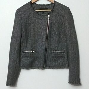 MNG Casual Black & Silver Moto Tweed Jacket XS